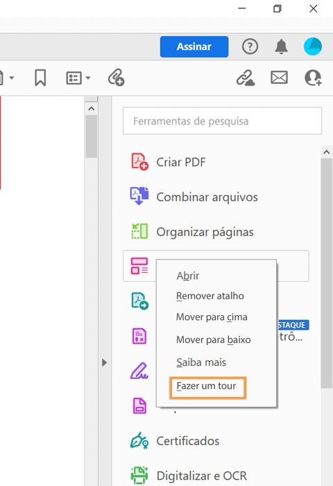 Faça o tour de integração clicando com o botão direito do mouse na ferramenta