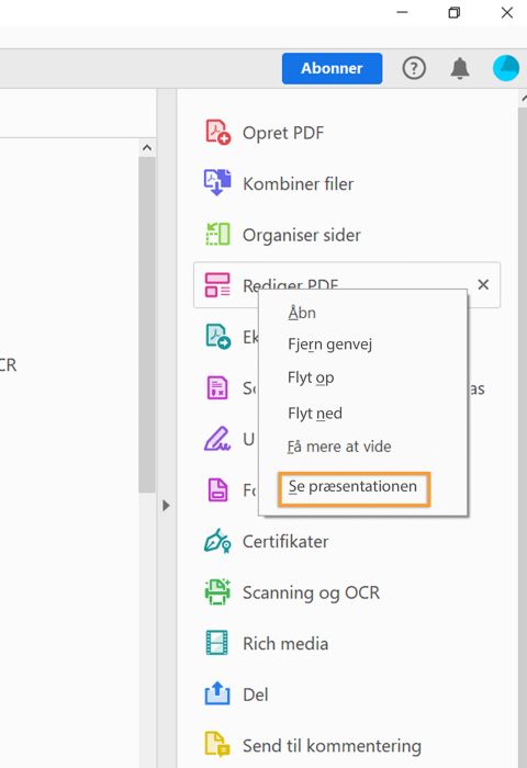 Tag rundvisningen ved at højreklikke på værktøjet