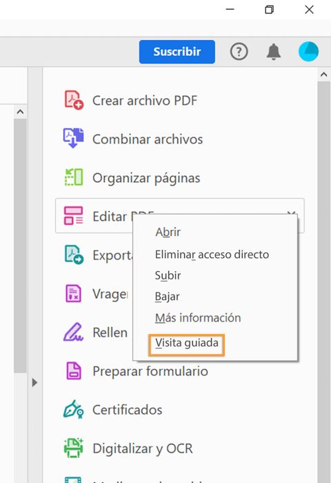 Realice el recorrido de presentación haciendo clic con el botón derecho del ratón en la herramienta