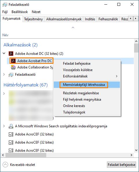 Eljárás-memóriakép létrehozása