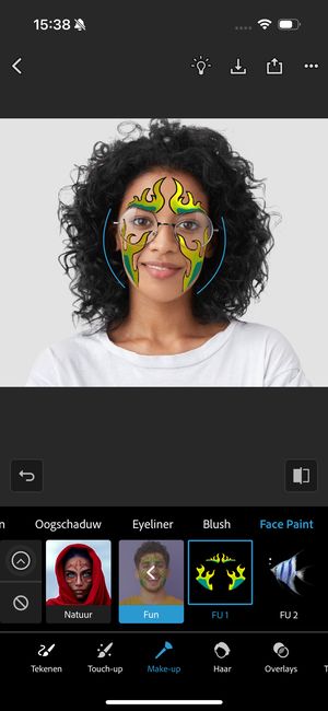 Een afbeelding die is geselecteerd met de FU1-tatoeage onder de categorie Make-up> Face Paint > Fun. 