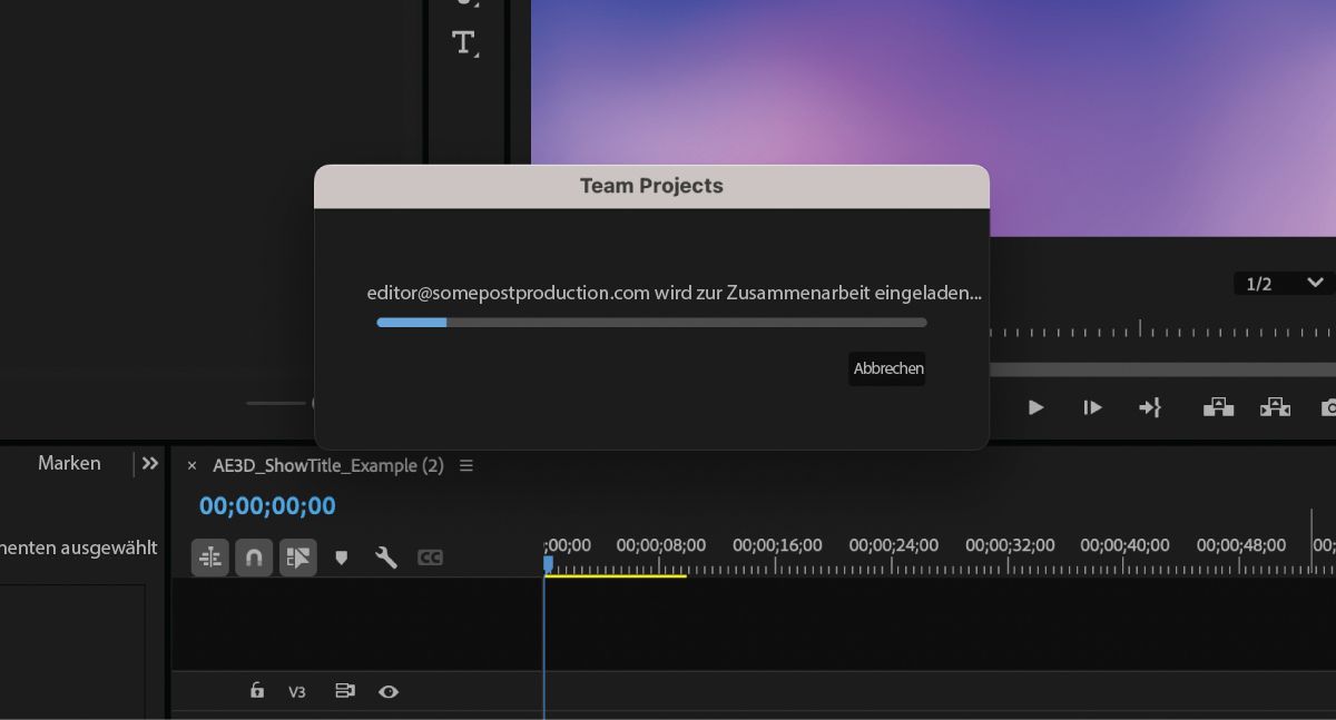 Screenshot mit dem Fortschritt der Einladungs-E-Mail.