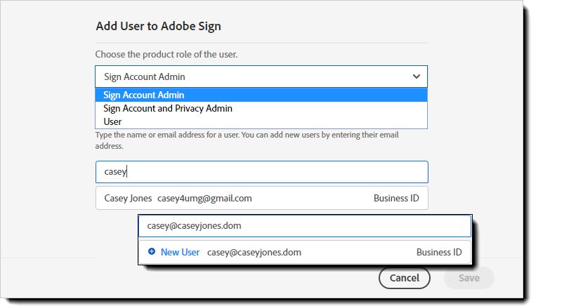 Přidání uživatele do služby Adobe Sign