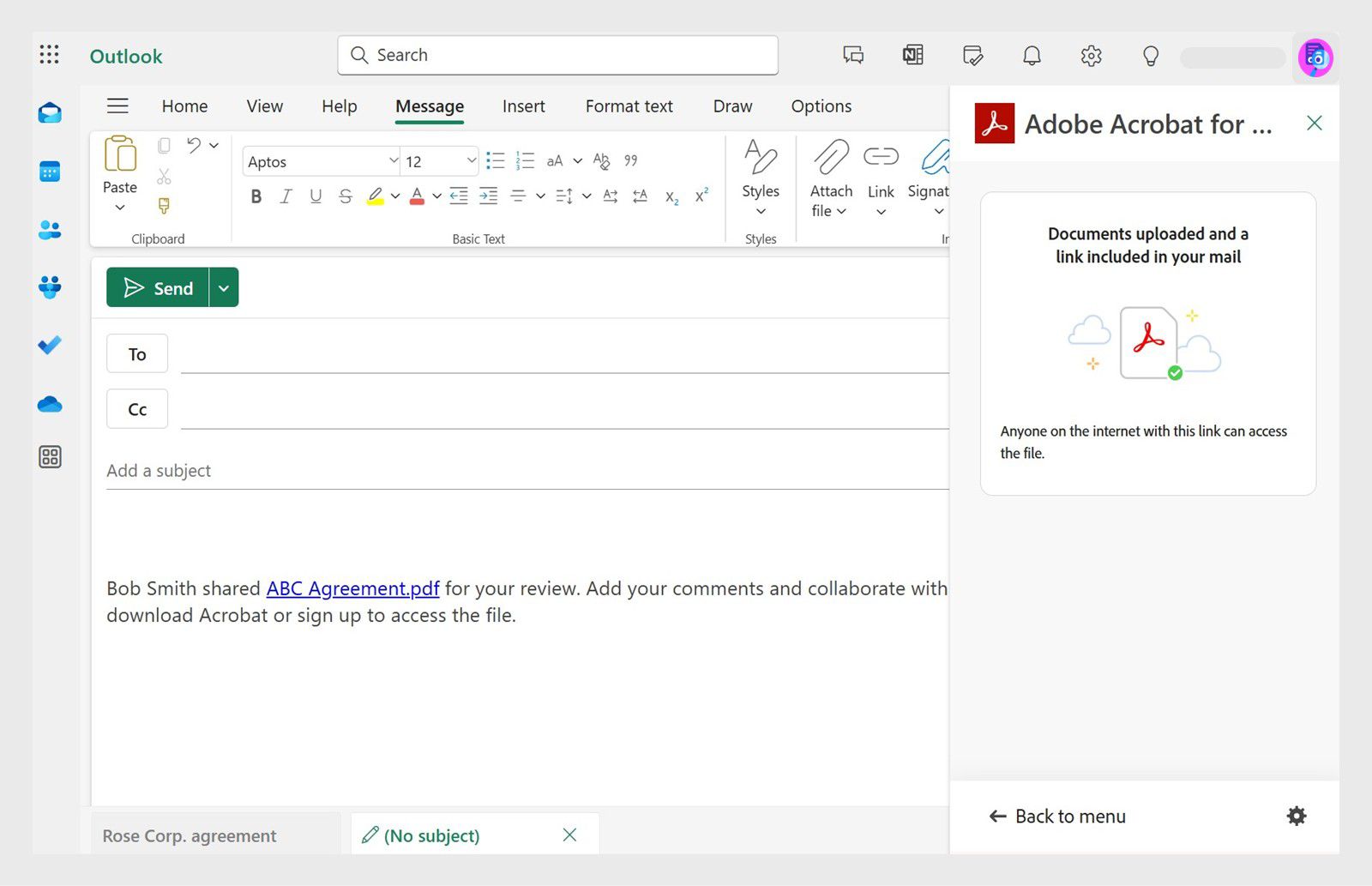 Załączony plik PDF pojawia się jako łącze w wiadomości e-mail.
