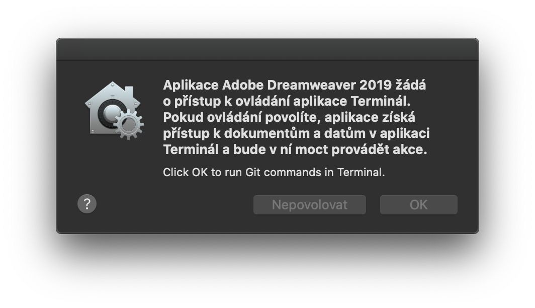 Dialogové okno řízení přístupu pro aplikaci Terminál