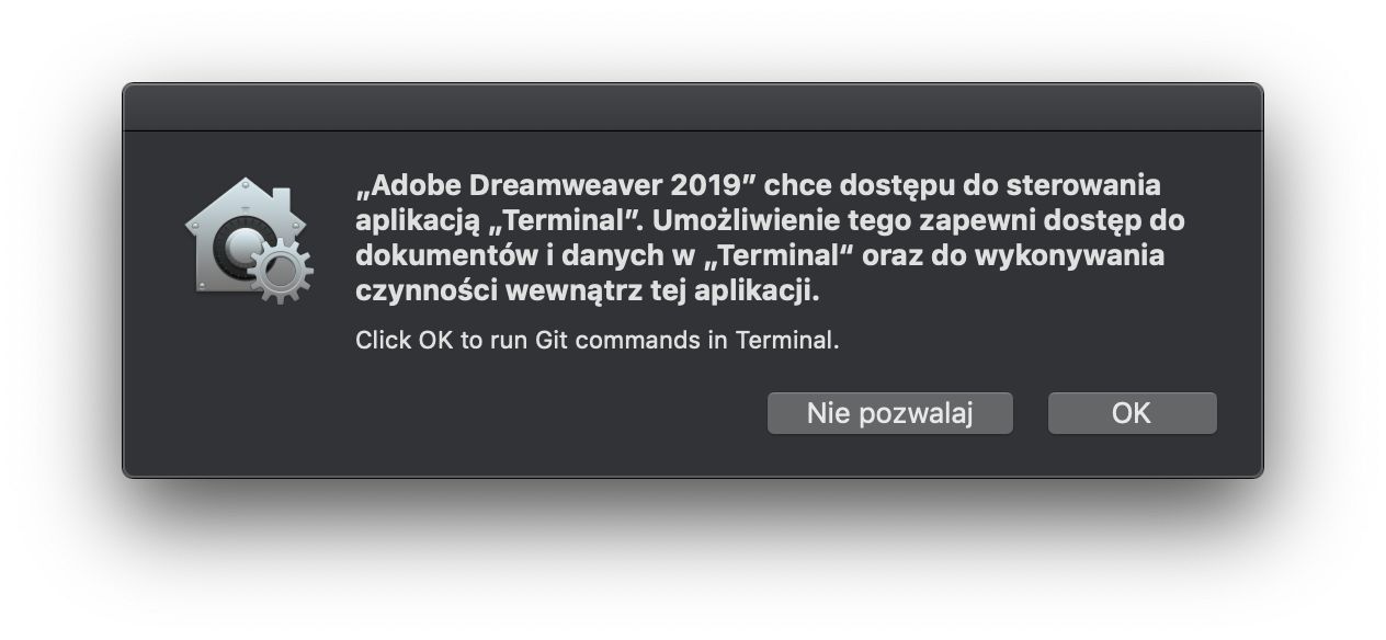 Okno dialogowe kontroli dostępu do terminala