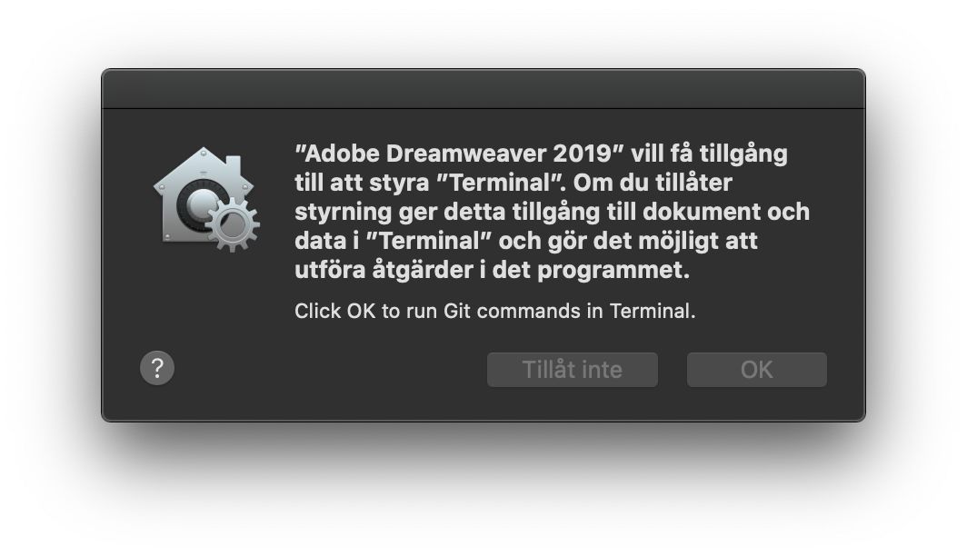 Dialogruta för åtkomstkontroll i Terminalen
