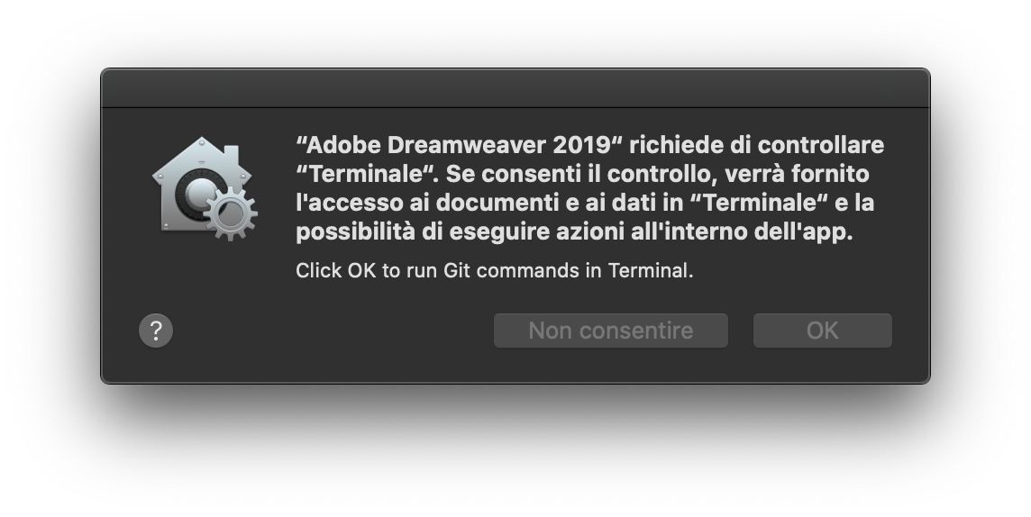 Finestra di controllo degli accessi per Terminale