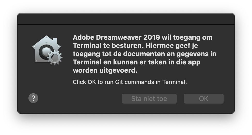 Toegangscontroledialoogvenster voor Terminal