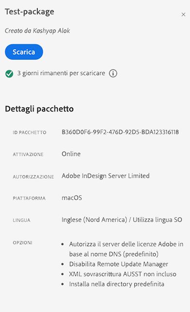 Generare i dettagli del pacchetto