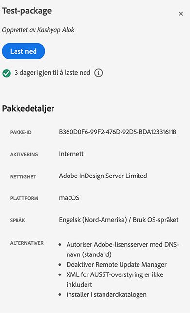 Bygg pakke-opplysninger