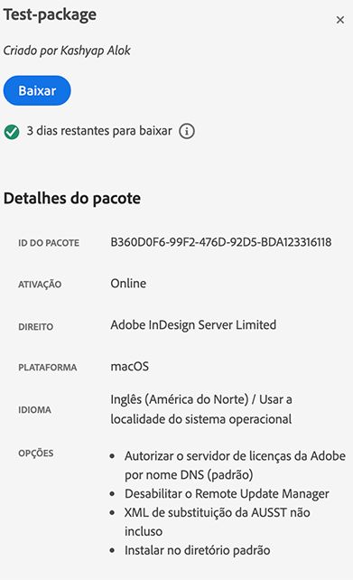 Detalhes de Criar pacote