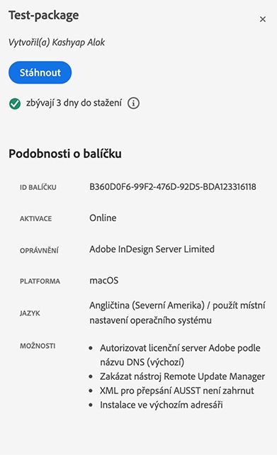 Podrobnosti sestavení balíčku