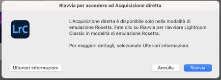 Riavvia Lightroom Classic in modalità Rosetta