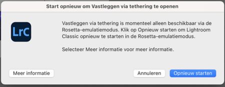 Start Lightroom Classic opnieuw in de Rosetta-modus
