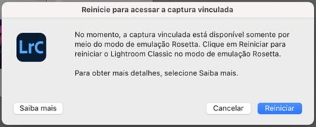 Reiniciar o Lightroom Classic no modo Rosetta