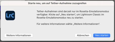 Lightroom Classic im Rosetta-Modus neu starten