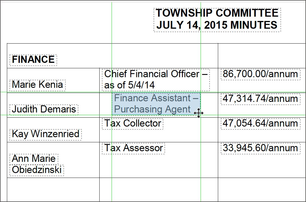 Výber textového poľa v tabuľke