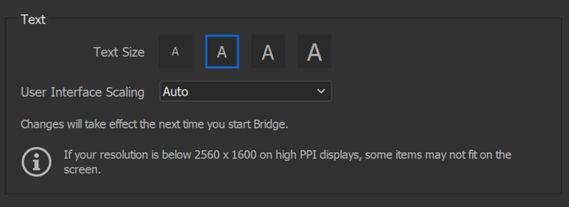 Bridge“首选项”中的“用户界面缩放”选项