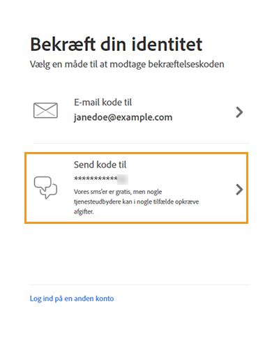 Skærmen Bekræft din identitet