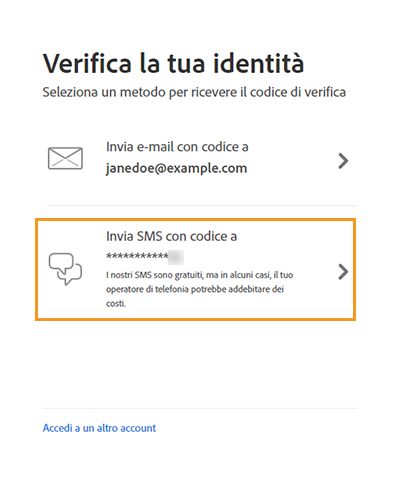 Schermata Verifica la tua identità