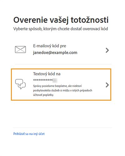 Obrazovka overenia vašej totožnosti