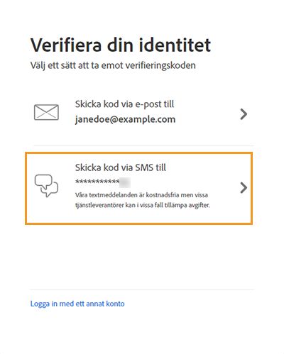 Skärmen Verifiera din identitet