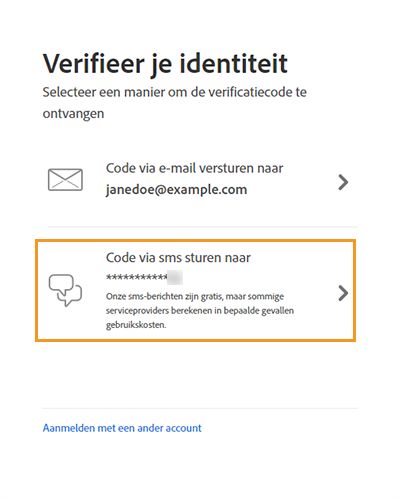 Het scherm Verifieer je identiteit