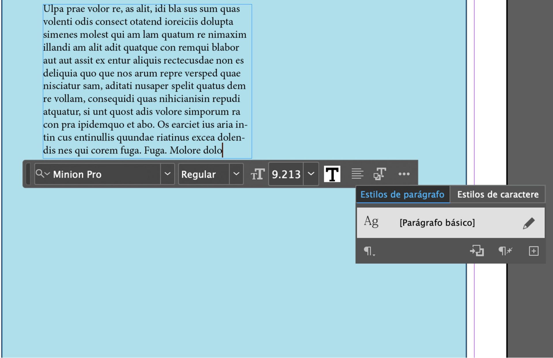 Uma captura de tela das opções de Texto disponíveis após selecionar a ferramenta Texto na Barra de tarefas contextual.