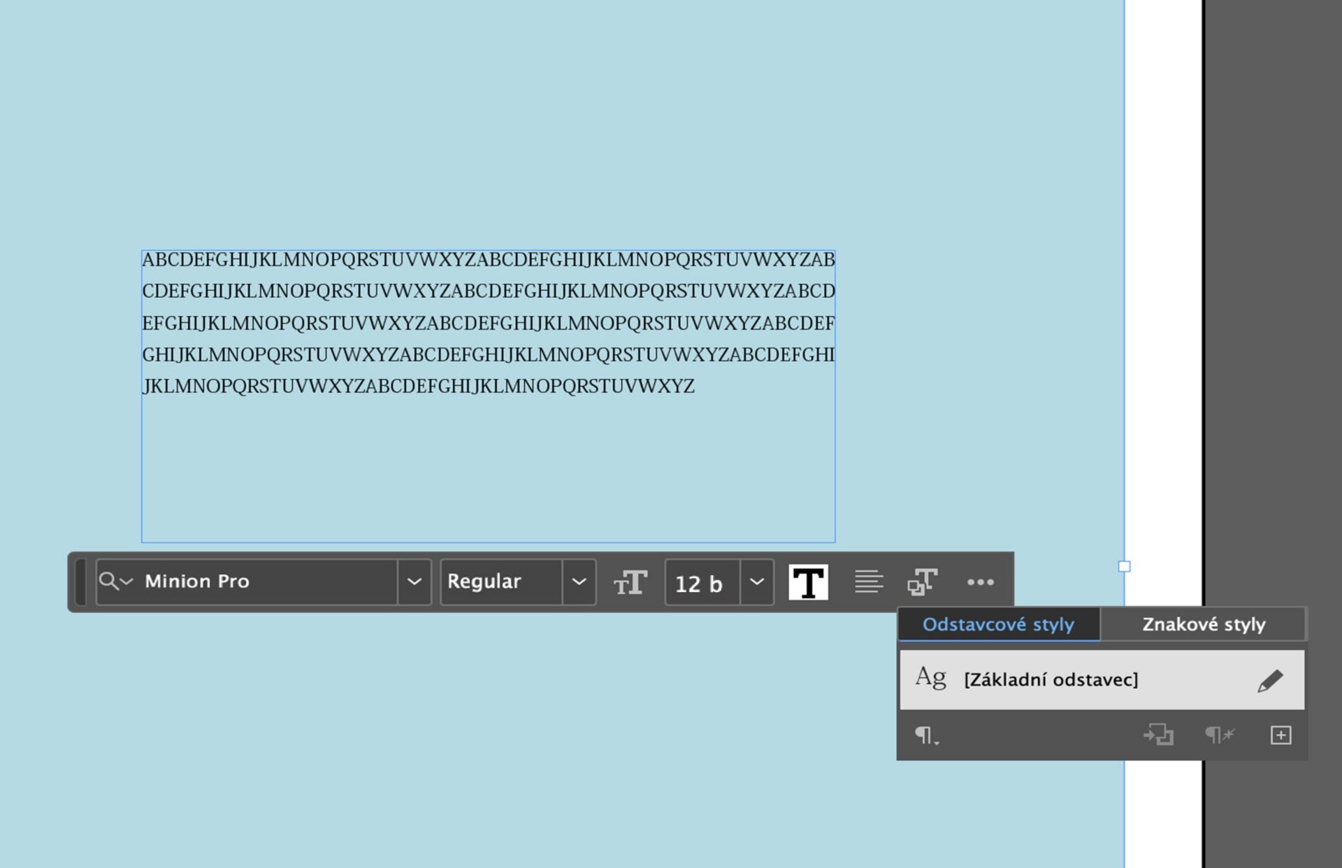 Snímek obrazovky s možnostmi textu, které jsou k dispozici po výběru nástroje Text na kontextovém panelu úloh.