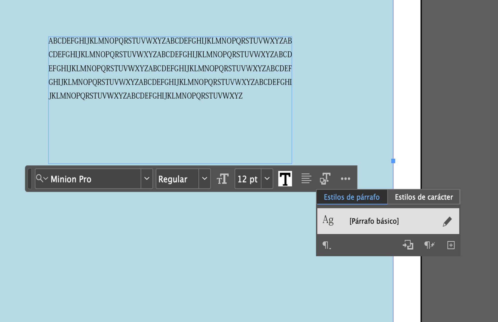 Una captura de pantalla que muestra las opciones de texto disponibles tras seleccionar la herramienta Texto en la Barra de tareas contextual.