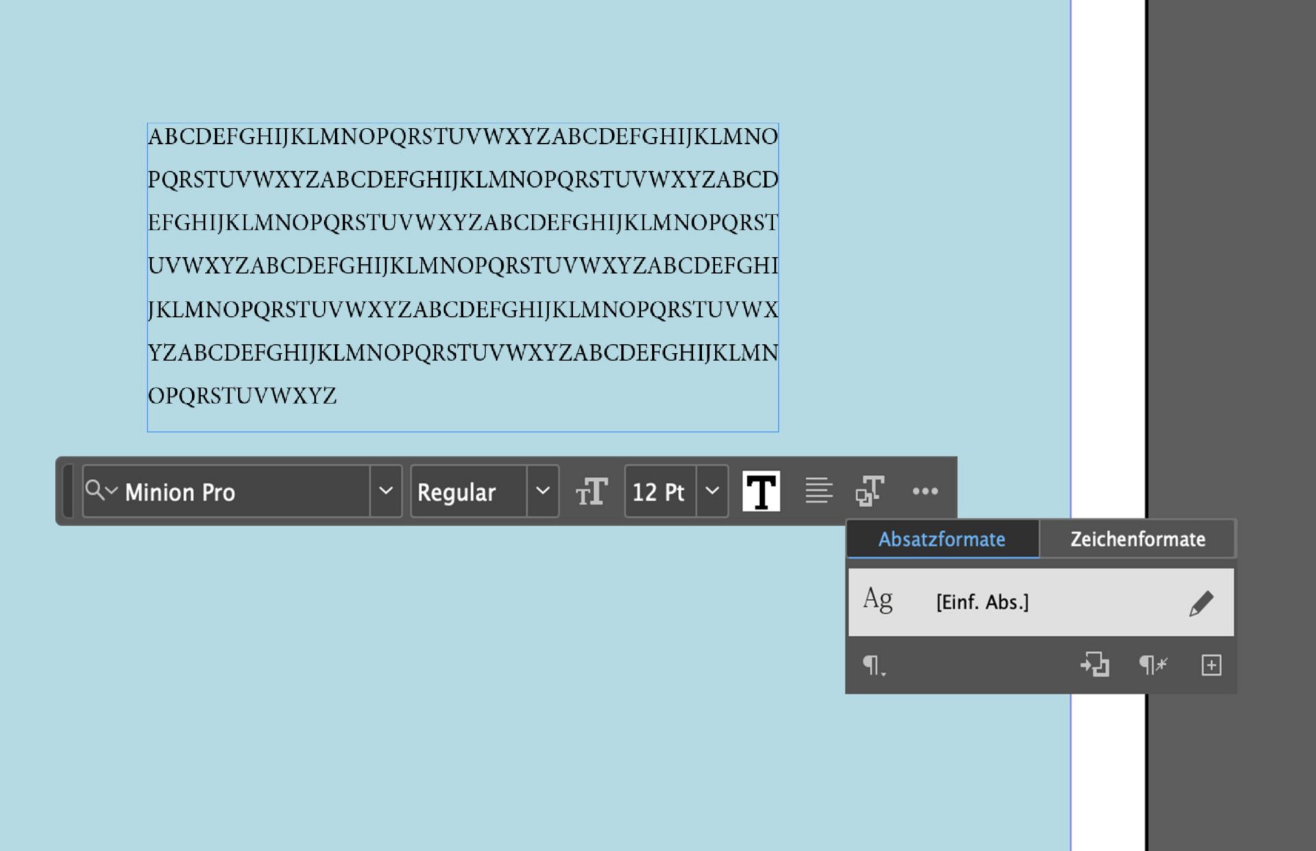 Ein Screenshot der Textoptionen, die auf der kontextbezogenen Taskleiste verfügbar sind, wenn du das Textwerkzeug auswählst.