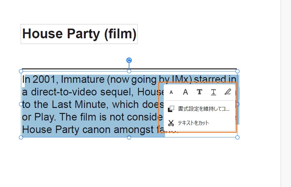 テキスト選択のオプション