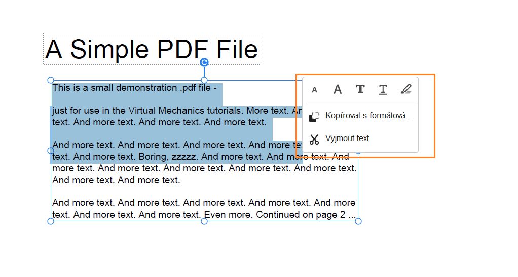 Možnosti pro výběr textu