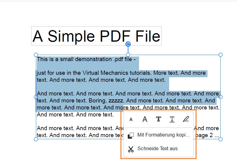 Optionen für die Textauswahl
