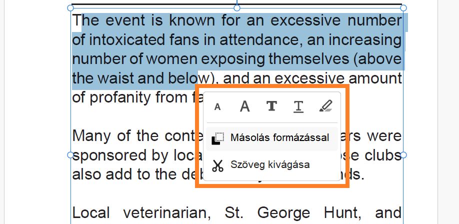 Szövegkijelölési opciók