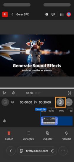 O efeito sonoro gerado é adicionado à linha do tempo, e você pode editá-lo. Você também pode gerar e adicionar um novo efeito sonoro.