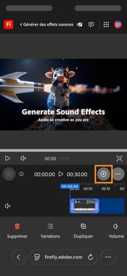 L’effet sonore généré est ajouté au montage, et vous pouvez le modifier. Vous pouvez également générer et ajouter un nouvel effet sonore.