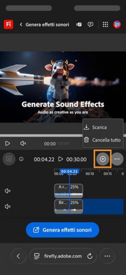 L'opzione Scarica è evidenziata e consente di scaricare la clip audio o video composta.