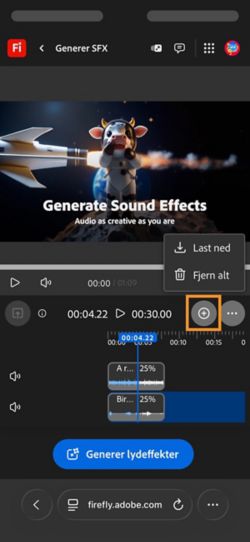 Alternativet &quot;Last ned&quot; er uthevet slik at du kan laste ned det komponerte lyd- eller videoklippet.