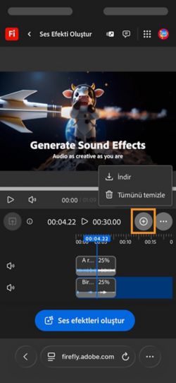Oluşturulan ses veya Video klibini indirebilmeniz için İndir seçeneği vurgulanır.
