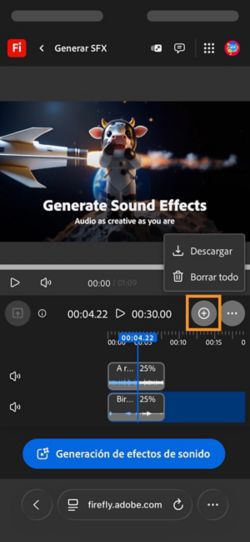 La opción Descargar está resaltada para que pueda descargar el clip de audio o vídeo compuesto.