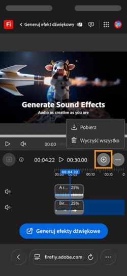 Opcja Pobierz jest podświetlona, umożliwiając pobranie skomponowanego klipu audio lub wideo.