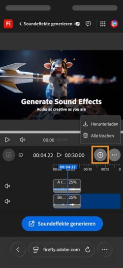 Die Option „Download“ ist hervorgehoben, damit du den zusammengestellten Audio- oder Videoclip herunterladen kannst.