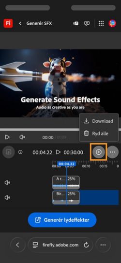 Download-indstillingen er fremhævet, så du kan downloade det komponerede lyd- eller videoklip.