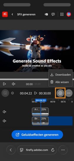 De optie Downloaden is gemarkeerd, zodat je de samengestelde audio- of videoclip kunt downloaden.