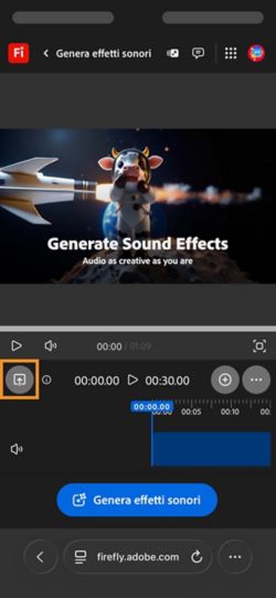 Il pulsante Carica è evidenziato e consente di aggiungere un video per il quale generare effetti sonori.