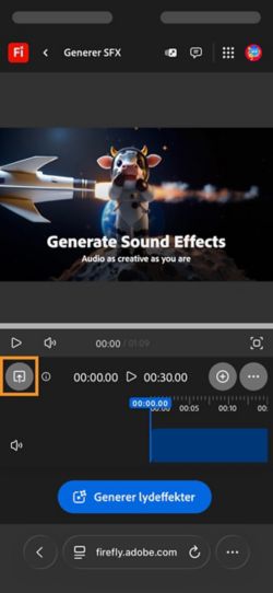 Last opp-knappen er uthevet slik at du kan legge til en video du vil generere lyd for.