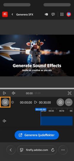 Knappen Ladda upp är markerad så att du kan lägga till en video som du vill generera ljud för.
