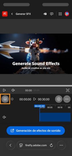 Se resalta el botón Cargar con el fin de que pueda añadir un vídeo para el que desea generar sonido.